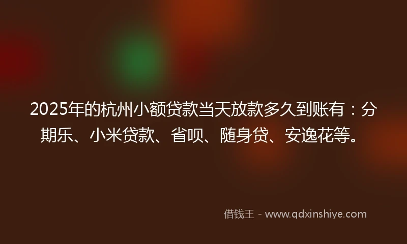2025年的杭州小额贷款当天放款多久到账有：分期乐、小米贷款、省呗、随身贷、安逸花等。