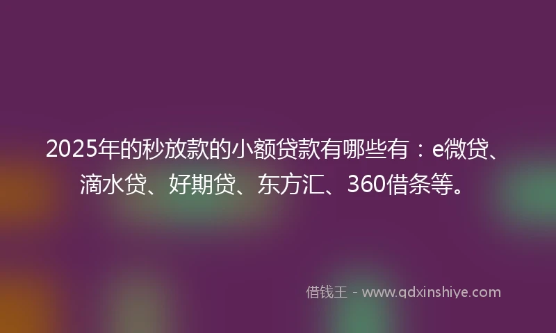 2025年的秒放款的小额贷款有哪些有：e微贷、滴水贷、好期贷、东方汇、360借条等。