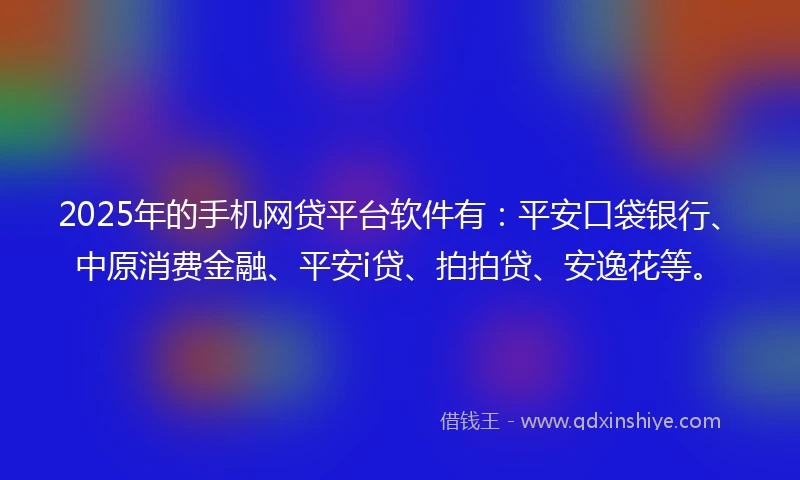 2025年的手机网贷平台软件有：平安口袋银行、中原消费金融、平安i贷、拍拍贷、安逸花等。