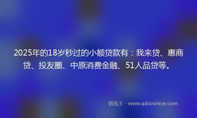 2025年的18岁秒过的小额贷款有：我来贷、惠商贷、投友圈、中原消费金融、51人品贷等。