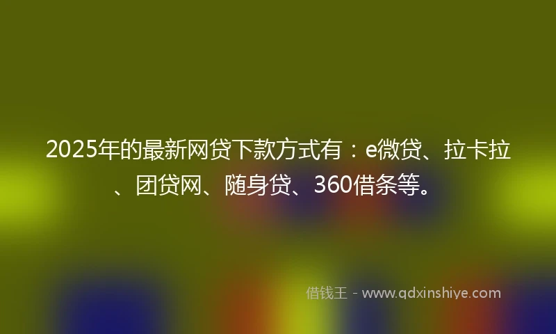 2025年的最新网贷下款方式有：e微贷、拉卡拉、团贷网、随身贷、360借条等。