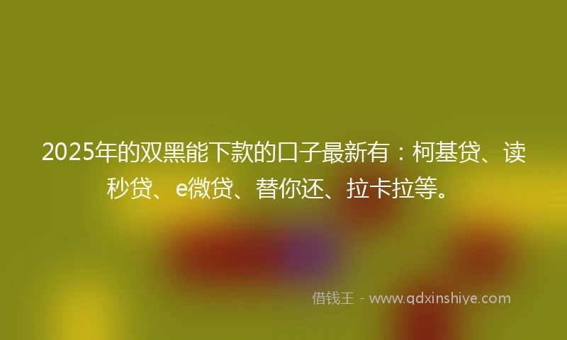 2025年的双黑能下款的口子最新有：柯基贷、读秒贷、e微贷、替你还、拉卡拉等。