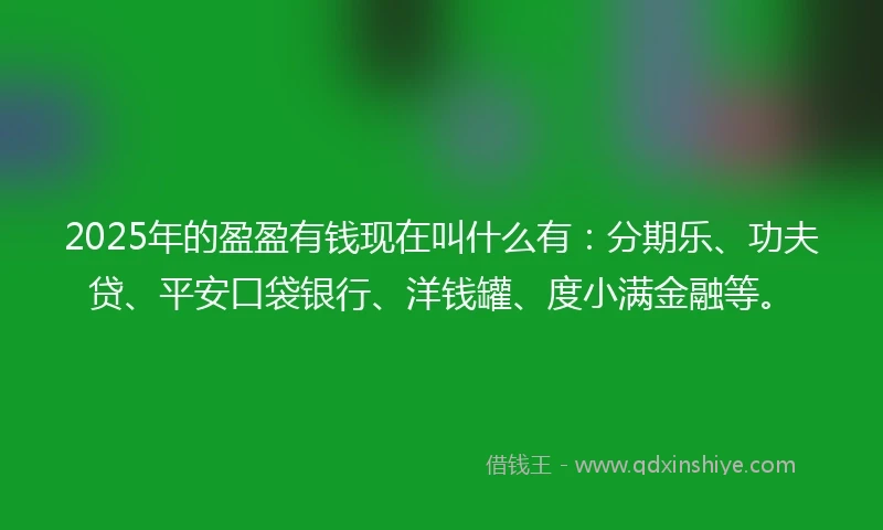 2025年的盈盈有钱现在叫什么有：分期乐、功夫贷、平安口袋银行、洋钱罐、度小满金融等。