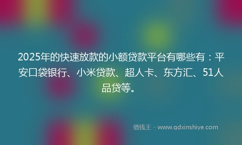 2025年的快速放款的小额贷款平台有哪些有：平安口袋银行、小米贷款、超人卡、东方汇、51人品贷等。