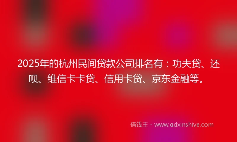 2025年的杭州民间贷款公司排名有：功夫贷、还呗、维信卡卡贷、信用卡贷、京东金融等。