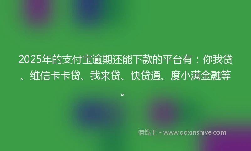 2025年的支付宝逾期还能下款的平台有：你我贷、维信卡卡贷、我来贷、快贷通、度小满金融等。