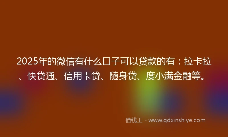 2025年的微信有什么口子可以贷款的有：拉卡拉、快贷通、信用卡贷、随身贷、度小满金融等。
