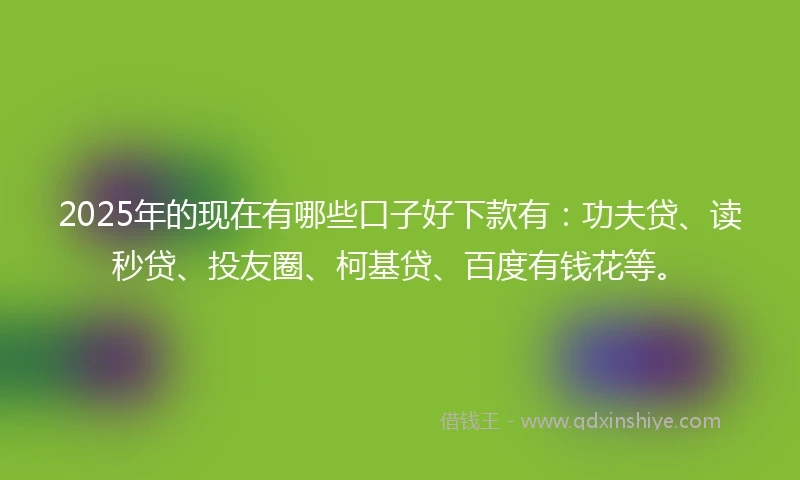 2025年的现在有哪些口子好下款有：功夫贷、读秒贷、投友圈、柯基贷、百度有钱花等。
