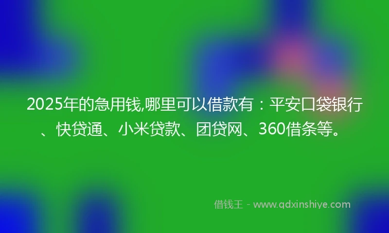 2025年的急用钱,哪里可以借款有：平安口袋银行、快贷通、小米贷款、团贷网、360借条等。