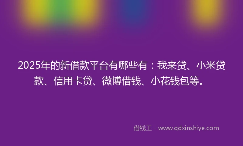 2025年的新借款平台有哪些有：我来贷、小米贷款、信用卡贷、微博借钱、小花钱包等。