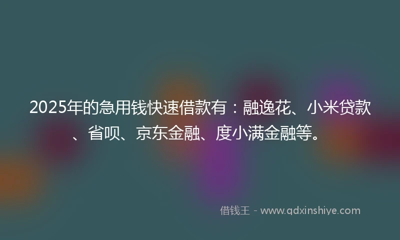 2025年的急用钱快速借款有：融逸花、小米贷款、省呗、京东金融、度小满金融等。