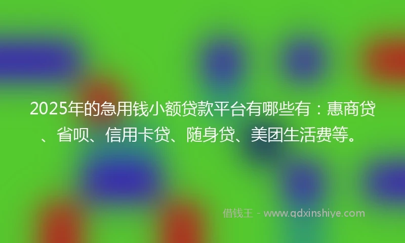 2025年的急用钱小额贷款平台有哪些有：惠商贷、省呗、信用卡贷、随身贷、美团生活费等。