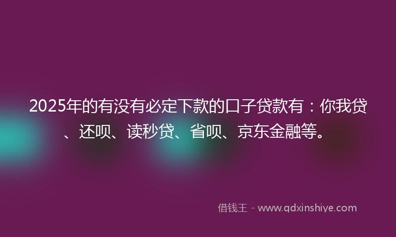 2025年的有没有必定下款的口子贷款有：你我贷、还呗、读秒贷、省呗、京东金融等。