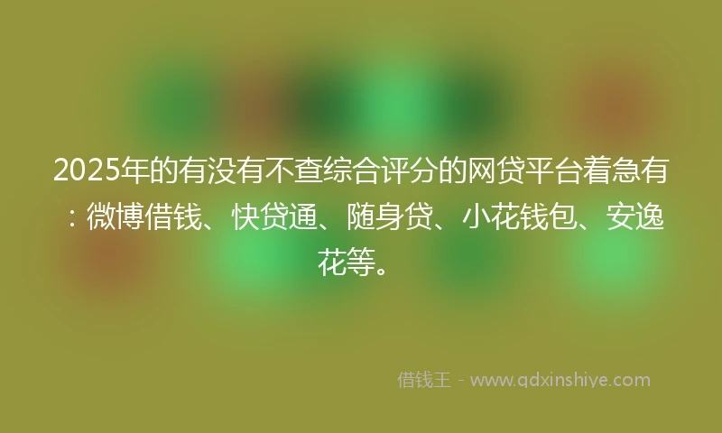 2025年的有没有不查综合评分的网贷平台着急有：微博借钱、快贷通、随身贷、小花钱包、安逸花等。
