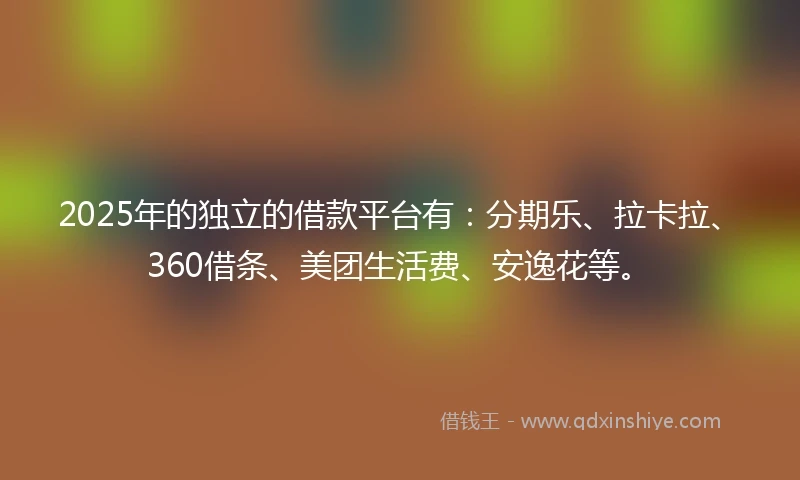 2025年的独立的借款平台有：分期乐、拉卡拉、360借条、美团生活费、安逸花等。