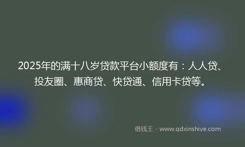 2025年的满十八岁贷款平台小额度有：人人贷、投友圈、惠商贷、快贷通、信用卡贷等。