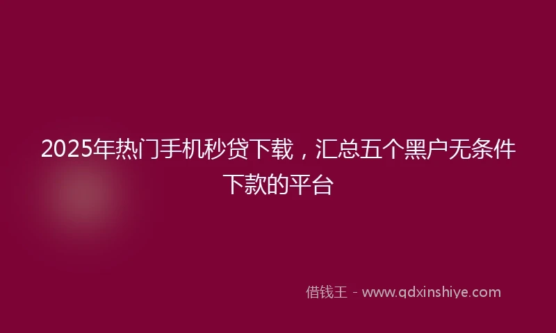 2025年热门手机秒贷下载，汇总五个黑户无条件下款的平台