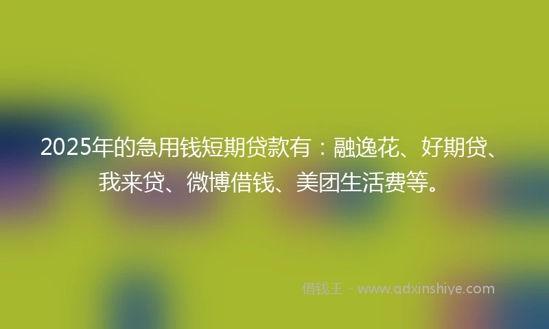 2025年的急用钱短期贷款有：融逸花、好期贷、我来贷、微博借钱、美团生活费等。