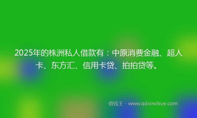 2025年的株洲私人借款有：中原消费金融、超人卡、东方汇、信用卡贷、拍拍贷等。