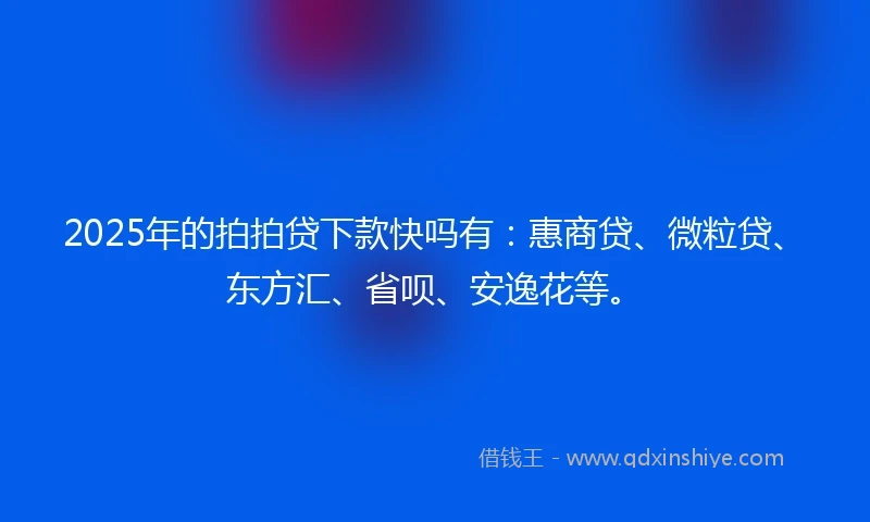 2025年的拍拍贷下款快吗有：惠商贷、微粒贷、东方汇、省呗、安逸花等。