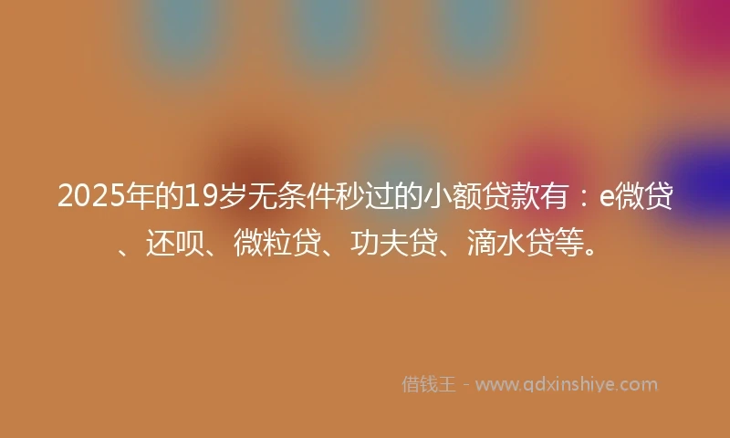 2025年的19岁无条件秒过的小额贷款有：e微贷、还呗、微粒贷、功夫贷、滴水贷等。