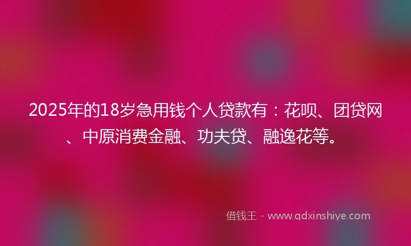 2025年的18岁急用钱个人贷款有：花呗、团贷网、中原消费金融、功夫贷、融逸花等。