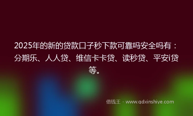 2025年的新的贷款口子秒下款可靠吗安全吗有：分期乐、人人贷、维信卡卡贷、读秒贷、平安i贷等。