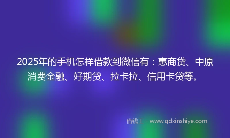 2025年的手机怎样借款到微信有：惠商贷、中原消费金融、好期贷、拉卡拉、信用卡贷等。