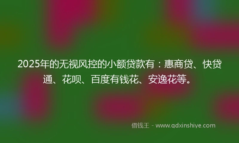 2025年的无视风控的小额贷款有：惠商贷、快贷通、花呗、百度有钱花、安逸花等。