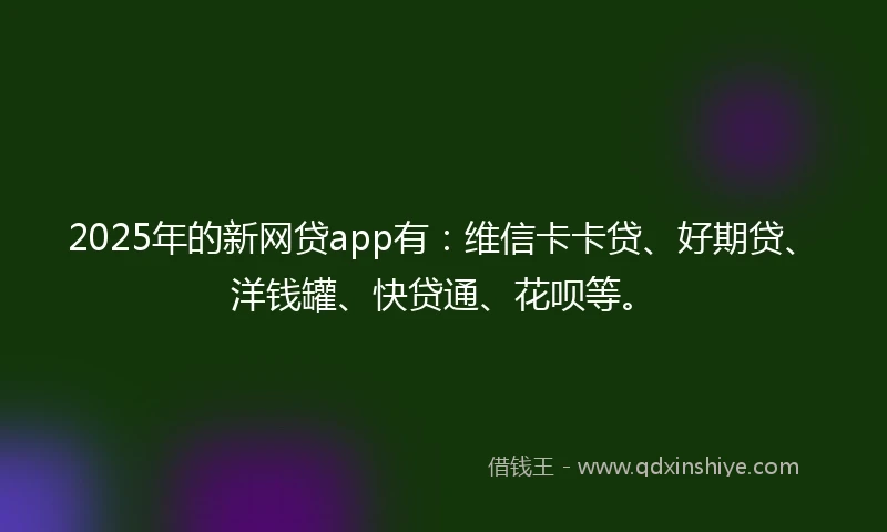 2025年的新网贷app有：维信卡卡贷、好期贷、洋钱罐、快贷通、花呗等。