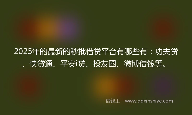 2025年的最新的秒批借贷平台有哪些有：功夫贷、快贷通、平安i贷、投友圈、微博借钱等。