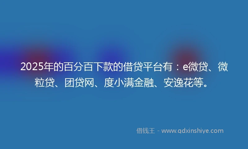 2025年的百分百下款的借贷平台有：e微贷、微粒贷、团贷网、度小满金融、安逸花等。