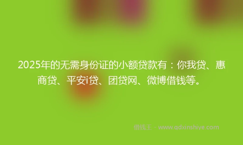 2025年的无需身份证的小额贷款有：你我贷、惠商贷、平安i贷、团贷网、微博借钱等。