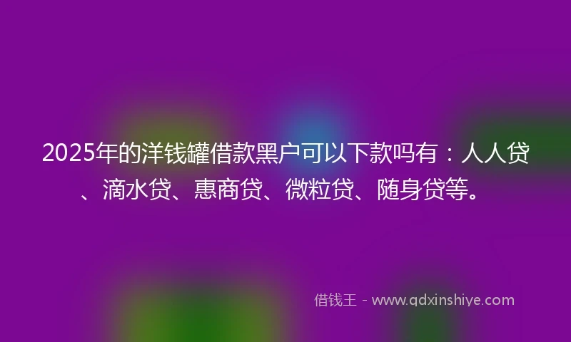2025年的洋钱罐借款黑户可以下款吗有：人人贷、滴水贷、惠商贷、微粒贷、随身贷等。