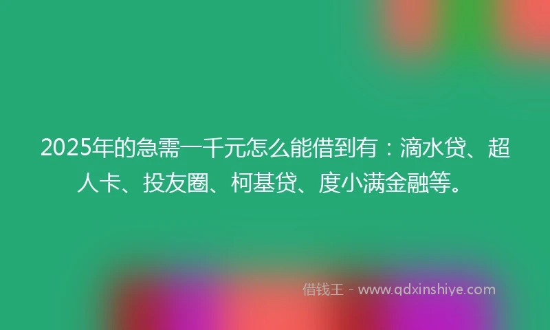 2025年的急需一千元怎么能借到有：滴水贷、超人卡、投友圈、柯基贷、度小满金融等。