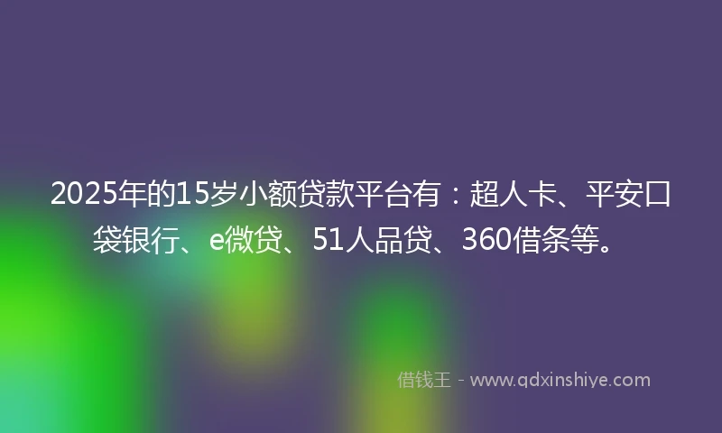2025年的15岁小额贷款平台有：超人卡、平安口袋银行、e微贷、51人品贷、360借条等。
