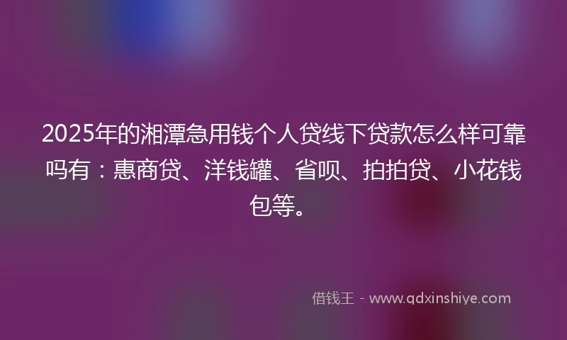 2025年的湘潭急用钱个人贷线下贷款怎么样可靠吗有：惠商贷、洋钱罐、省呗、拍拍贷、小花钱包等。