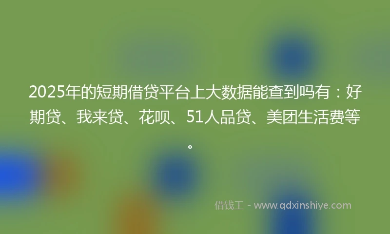 2025年的短期借贷平台上大数据能查到吗有：好期贷、我来贷、花呗、51人品贷、美团生活费等。