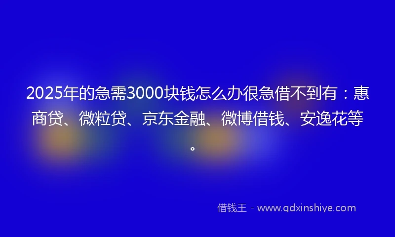 2025年的急需3000块钱怎么办很急借不到有：惠商贷、微粒贷、京东金融、微博借钱、安逸花等。