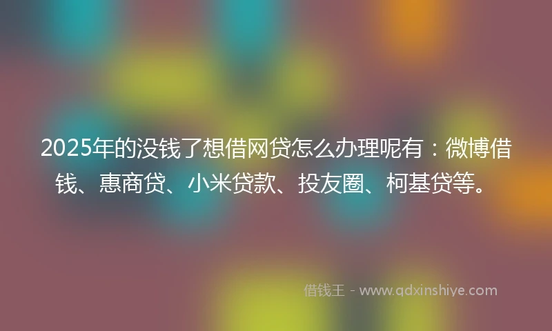 2025年的没钱了想借网贷怎么办理呢有：微博借钱、惠商贷、小米贷款、投友圈、柯基贷等。