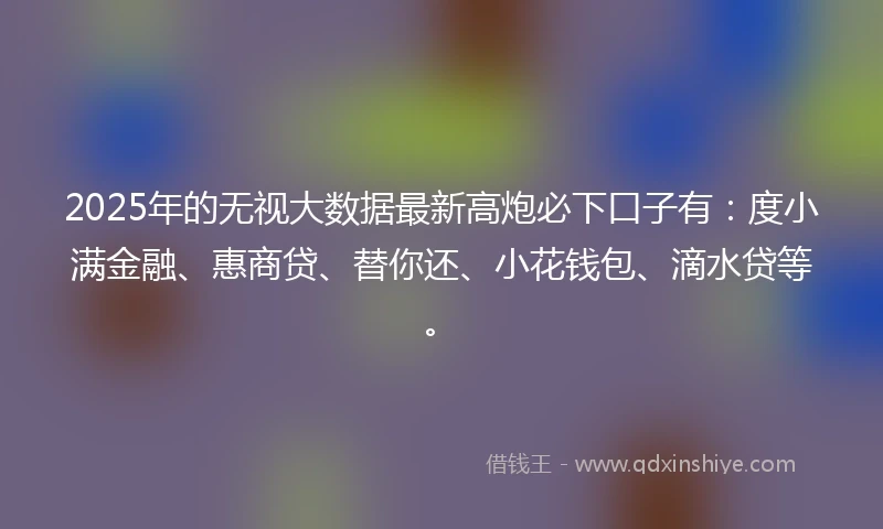 2025年的无视大数据最新高炮必下口子有：度小满金融、惠商贷、替你还、小花钱包、滴水贷等。