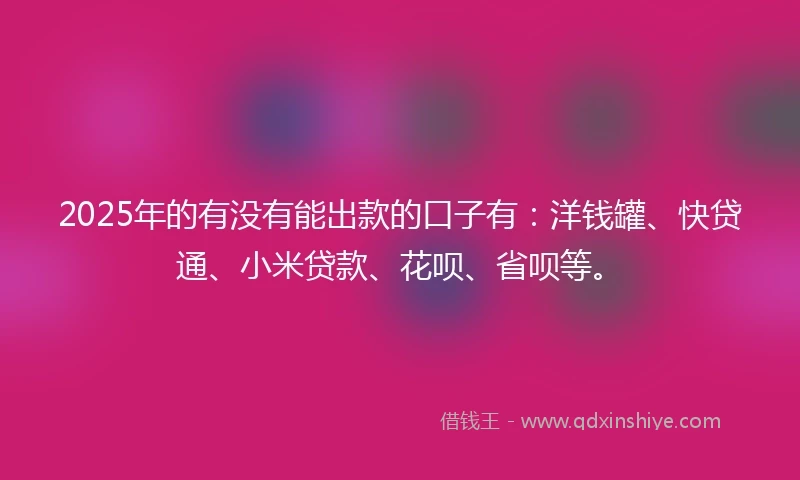 2025年的有没有能出款的口子有：洋钱罐、快贷通、小米贷款、花呗、省呗等。