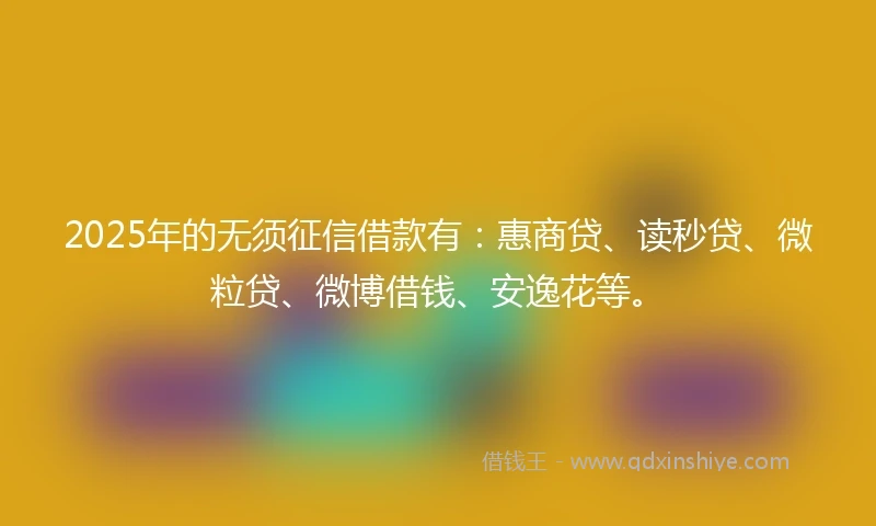 2025年的无须征信借款有：惠商贷、读秒贷、微粒贷、微博借钱、安逸花等。
