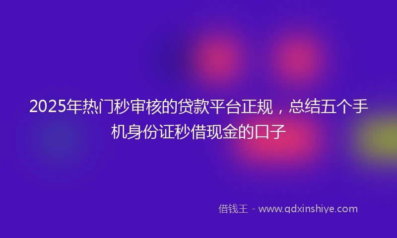 2025年热门秒审核的贷款平台正规，总结五个手机身份证秒借现金的口子
