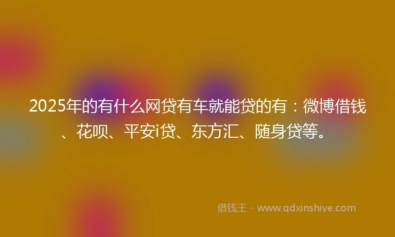 2025年的有什么网贷有车就能贷的有：微博借钱、花呗、平安i贷、东方汇、随身贷等。