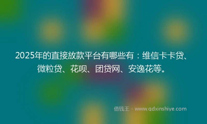 2025年的直接放款平台有哪些有：维信卡卡贷、微粒贷、花呗、团贷网、安逸花等。