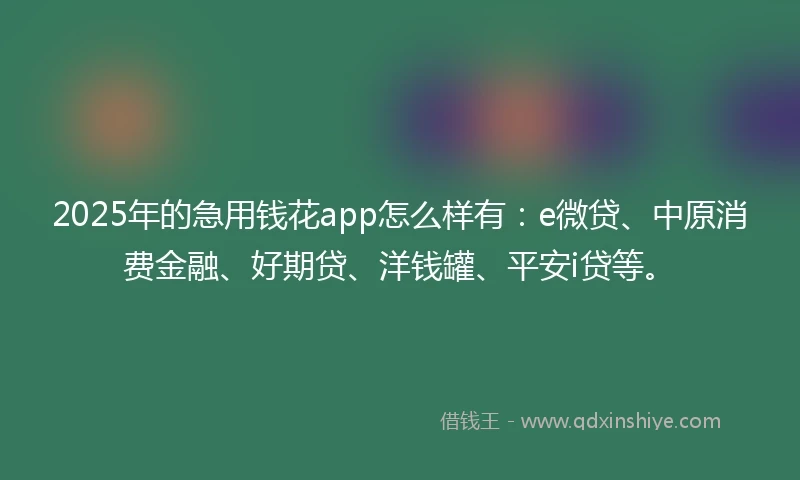 2025年的急用钱花app怎么样有：e微贷、中原消费金融、好期贷、洋钱罐、平安i贷等。