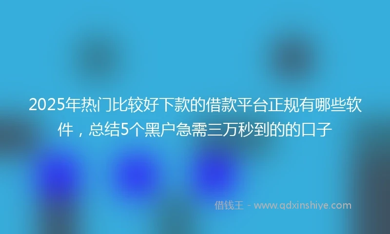 2025年热门比较好下款的借款平台正规有哪些软件，总结5个黑户急需三万秒到的的口子