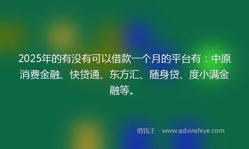 2025年的有没有可以借款一个月的平台有：中原消费金融、快贷通、东方汇、随身贷、度小满金融等。