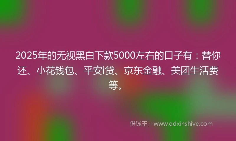 2025年的无视黑白下款5000左右的口子有：替你还、小花钱包、平安i贷、京东金融、美团生活费等。
